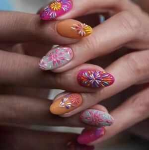 🔥3/$21 Colorful Floral Burst Press On Nails